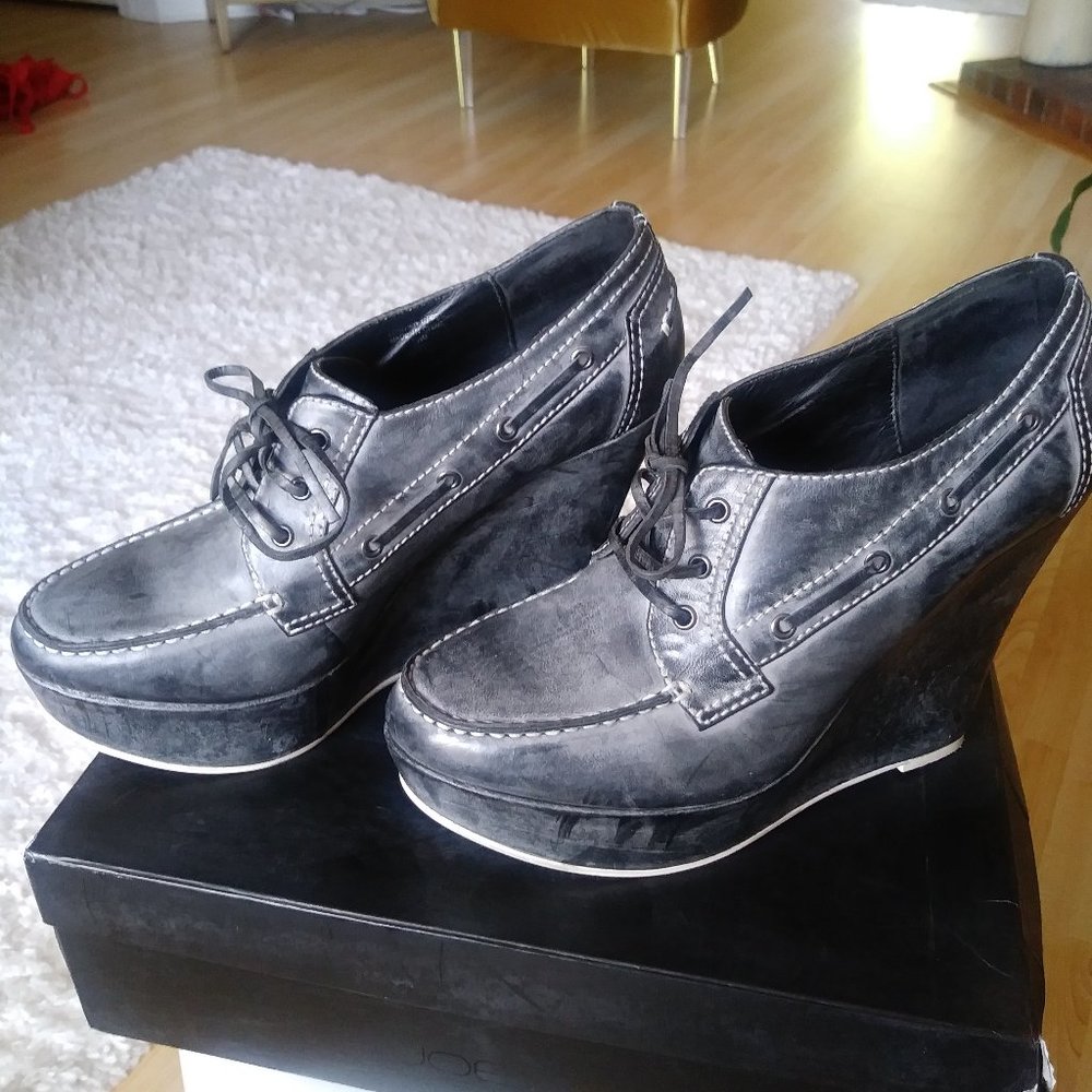 Joe's Jeans Black Lace Up Wedge Heel Booties Size 9.5